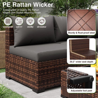 Patio Furniture Set, Outdoor Patio Furniture Wicker Furniture Couch Set, 9 Pieces Outdoor Sectional Sofa, Patio Furniture Set, Outdoor Patio Set for Porch Furniture (Grey)