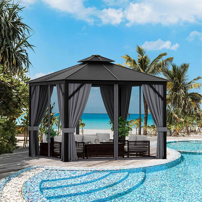 10 Ft. X 10 Ft. Patio Double-Top Hardtop Gazebo Galvanized Steel Roof Aluminum Frame