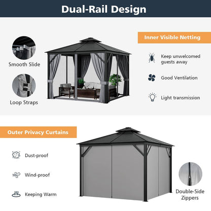 10 Ft. X 10 Ft. Patio Double-Top Hardtop Gazebo Galvanized Steel Roof Aluminum Frame