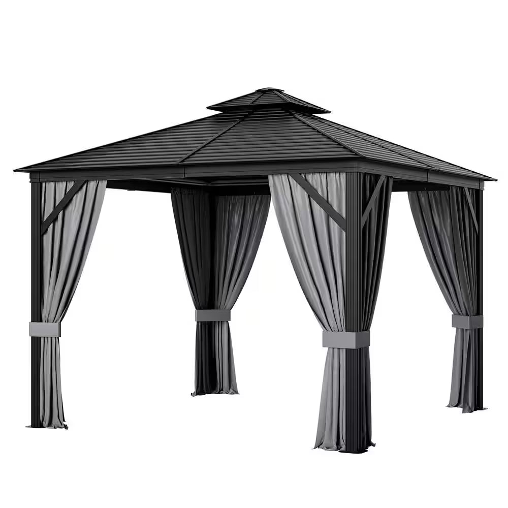 10 Ft. X 10 Ft. Patio Double-Top Hardtop Gazebo Galvanized Steel Roof Aluminum Frame
