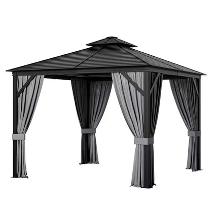 10 Ft. X 10 Ft. Patio Double-Top Hardtop Gazebo Galvanized Steel Roof Aluminum Frame