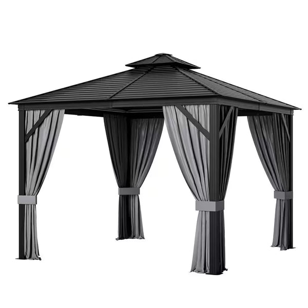 10 Ft. X 10 Ft. Patio Double-Top Hardtop Gazebo Galvanized Steel Roof Aluminum Frame