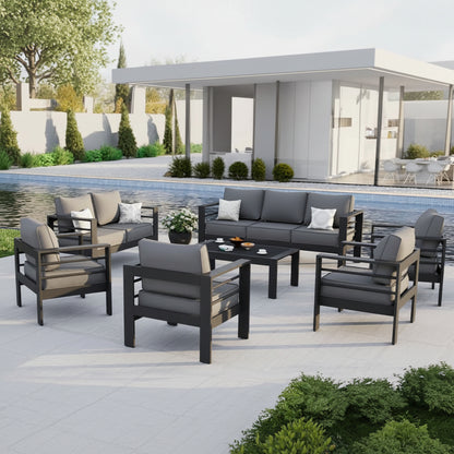 Aluminum Patio Furniture Set, 7 Piece Metal Outdoor Set, Patio Furniture Set with Waterproof Covers for Backyard Garden（Grey）