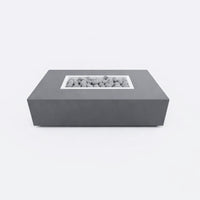 Rectangular Fire Pit Table Built for Multi-Purpose Use, Concrete Construction, Ceramic Wind Guard