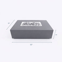 Rectangular Fire Pit Table Built for Multi-Purpose Use, Concrete Construction, Ceramic Wind Guard