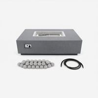 Rectangular Fire Pit Table Built for Multi-Purpose Use, Concrete Construction, Ceramic Wind Guard