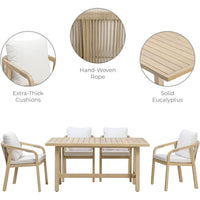 Outdoor Dining Set Built for Weather-Resistant Performance, Solid Eucalyptus Wood, Handwoven Rope Chairs, 5-Piece