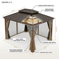 10 Ft. X 12 Ft. Double Roof Hardtop Wood Grain Aluminum Patio Gazebo with Netting and Khaki Curtains — How It Works