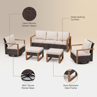 Luxury Outdoor Wicker Patio Furniture Set,5 Piece Deep Seating Outdoor Conversation Set with Patio Swivel Rocker Patio Chairs,Rattan Couch and Ottomans for Deck Porch Poolside — infographic