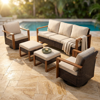 Luxury Outdoor Wicker Patio Furniture Set,5 Piece Deep Seating Outdoor Conversation Set with Patio Swivel Rocker Patio Chairs,Rattan Couch and Ottomans for Deck Porch Poolside — Studio Shot