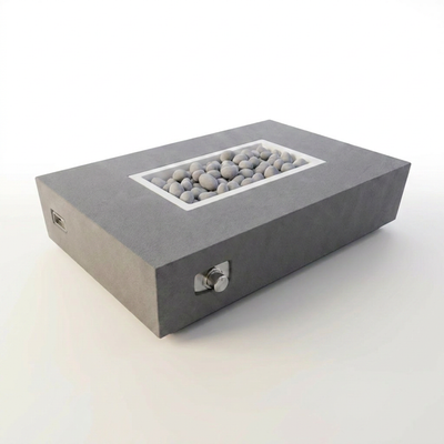 Rectangular Fire Pit Table Built for Multi-Purpose Use, Concrete Construction, Ceramic Wind Guard