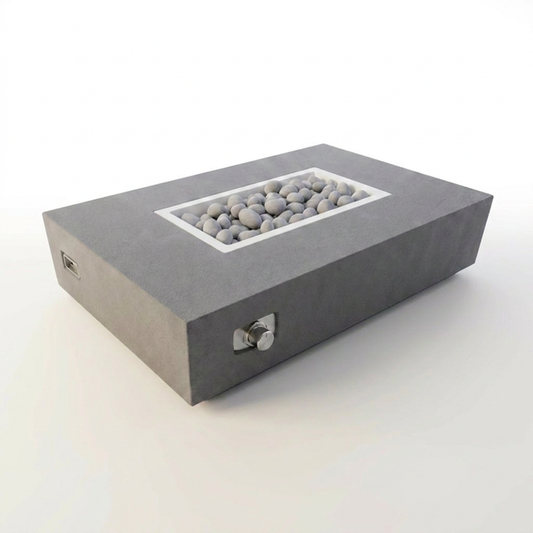 Rectangular Fire Pit Table Built for Multi-Purpose Use, Concrete Construction, Ceramic Wind Guard — Studio Shot
