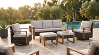 Luxury Outdoor Wicker Patio Furniture Set,5 Piece Deep Seating Outdoor Conversation Set with Patio Swivel Rocker Patio Chairs,Rattan Couch and Ottomans for Deck Porch Poolside — Lifestyle