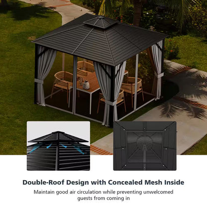 10 Ft. X 10 Ft. Patio Double-Top Hardtop Gazebo Galvanized Steel Roof Aluminum Frame