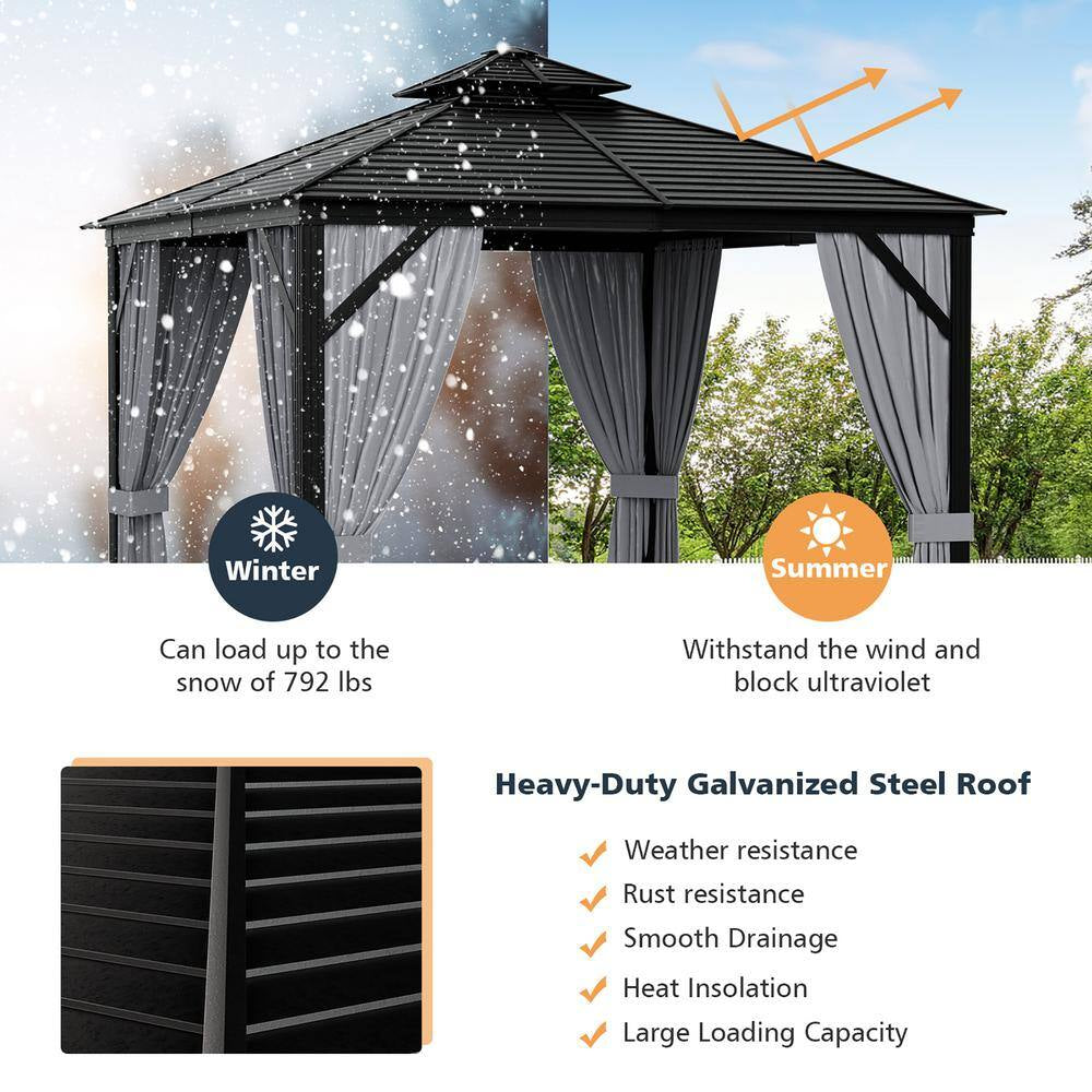10 Ft. X 10 Ft. Patio Double-Top Hardtop Gazebo Galvanized Steel Roof Aluminum Frame