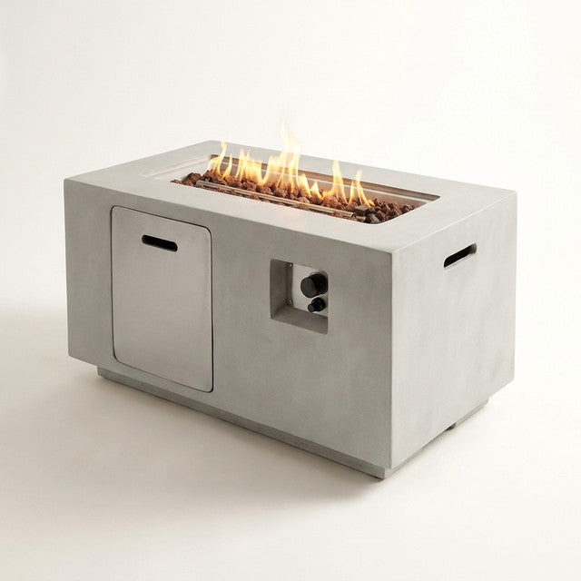 Concrete Outdoor Propane Fire Pit Table, 50,000 BTU Square Gas Fire Table with Adjustable Flame, Lava Rocks, Weather-Resistant Design, and Protective Cover for Patio, Deck, or Backyard — Studio Shot