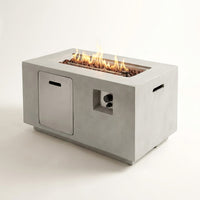 Concrete Outdoor Propane Fire Pit Table, 50,000 BTU Square Gas Fire Table with Adjustable Flame, Lava Rocks, Weather-Resistant Design, and Protective Cover for Patio, Deck, or Backyard — Studio Shot