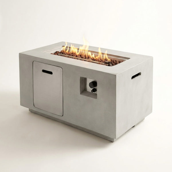 Concrete Outdoor Propane Fire Pit Table, 50,000 BTU Square Gas Fire Table with Adjustable Flame, Lava Rocks, Weather-Resistant Design, and Protective Cover for Patio, Deck, or Backyard — Studio Shot