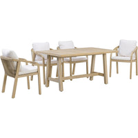Outdoor Dining Set Built for Weather-Resistant Performance, Solid Eucalyptus Wood, Handwoven Rope Chairs, 5-Piece