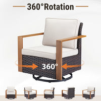 Luxury Outdoor Wicker Patio Furniture Set,5 Piece Deep Seating Outdoor Conversation Set with Patio Swivel Rocker Patio Chairs,Rattan Couch and Ottomans for Deck Porch Poolside