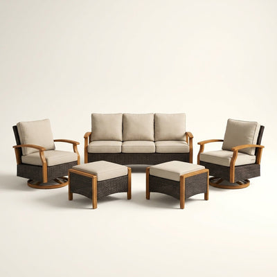 Outdoor Patio Furniture Set Built for All-Weather Use, 5 Piece Wicker, Deep Seating, Swivel Rockers