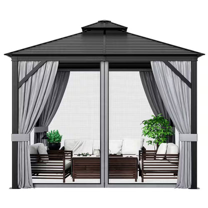 10 Ft. X 10 Ft. Patio Double-Top Hardtop Gazebo Galvanized Steel Roof Aluminum Frame