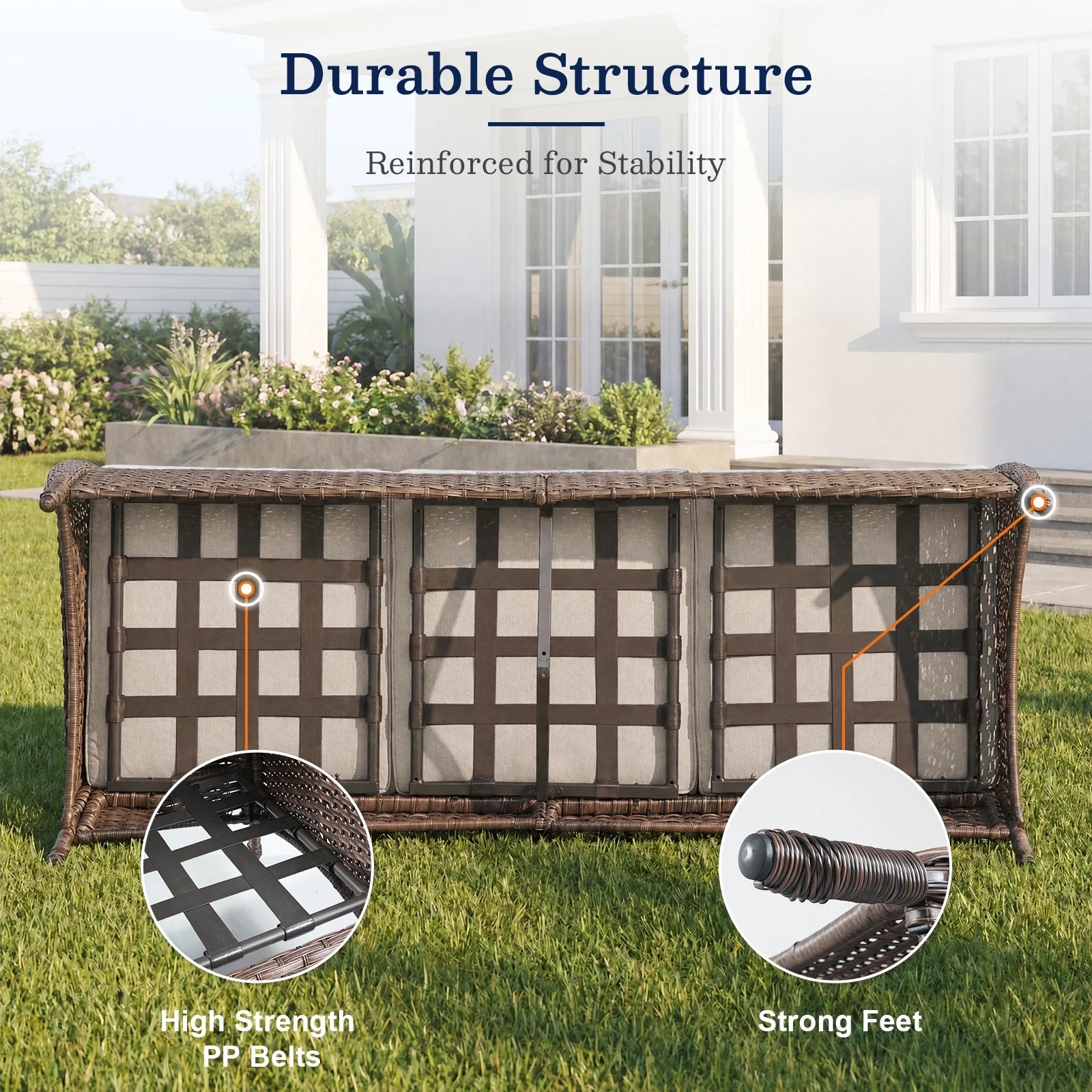 7 Piece Outdoor Patio Furniture Set, Patio Furniture Set with Fire Pit Table Rattan Wicker Patio Furniture Set, Brown Wicker & Beige Cushion
