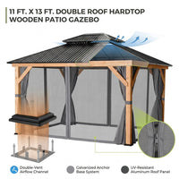 11 Ft. X 13 Ft. Double Roof Hardtop Wooden Patio Gazebo with Netting and Gray Curtains — How It Works