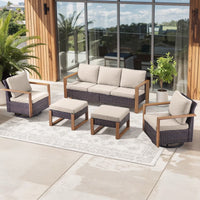 Luxury Outdoor Wicker Patio Furniture Set,5 Piece Deep Seating Outdoor Conversation Set with Patio Swivel Rocker Patio Chairs,Rattan Couch and Ottomans for Deck Porch Poolside