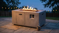Concrete Outdoor Propane Fire Pit Table, 50,000 BTU Square Gas Fire Table with Adjustable Flame, Lava Rocks, Weather-Resistant Design, and Protective Cover for Patio, Deck, or Backyard — Lifestyle