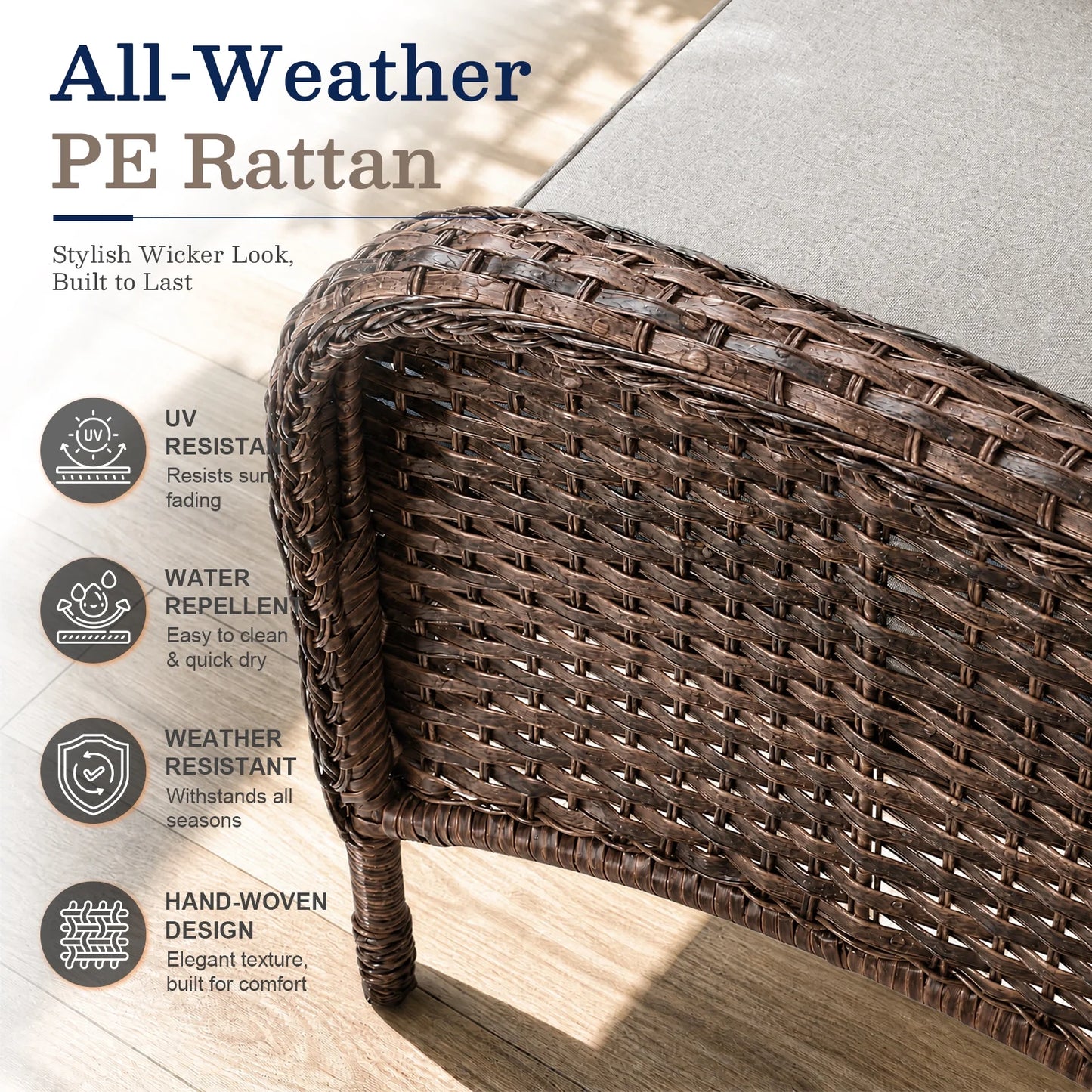 7 Piece Outdoor Patio Furniture Set, Patio Furniture Set with Fire Pit Table Rattan Wicker Patio Furniture Set, Brown Wicker & Beige Cushion
