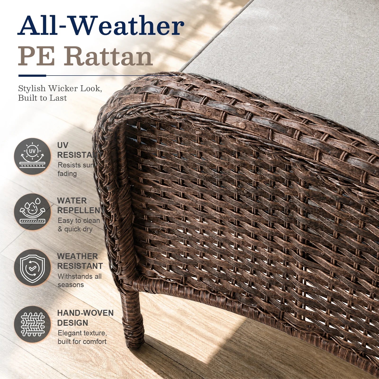 7 Piece Outdoor Patio Furniture Set, Patio Furniture Set with Fire Pit Table Rattan Wicker Patio Furniture Set, Brown Wicker & Beige Cushion