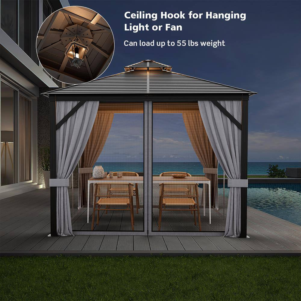 10 Ft. X 10 Ft. Patio Double-Top Hardtop Gazebo Galvanized Steel Roof Aluminum Frame