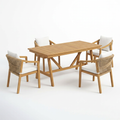Outdoor Dining Set Built for Weather-Resistant Performance, Solid Eucalyptus Wood, Handwoven Rope Chairs, 5-Piece