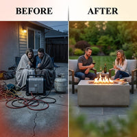 Concrete Outdoor Propane Fire Pit Table, 50,000 BTU Square Gas Fire Table with Adjustable Flame, Lava Rocks, Weather-Resistant Design, and Protective Cover for Patio, Deck, or Backyard — Before & After