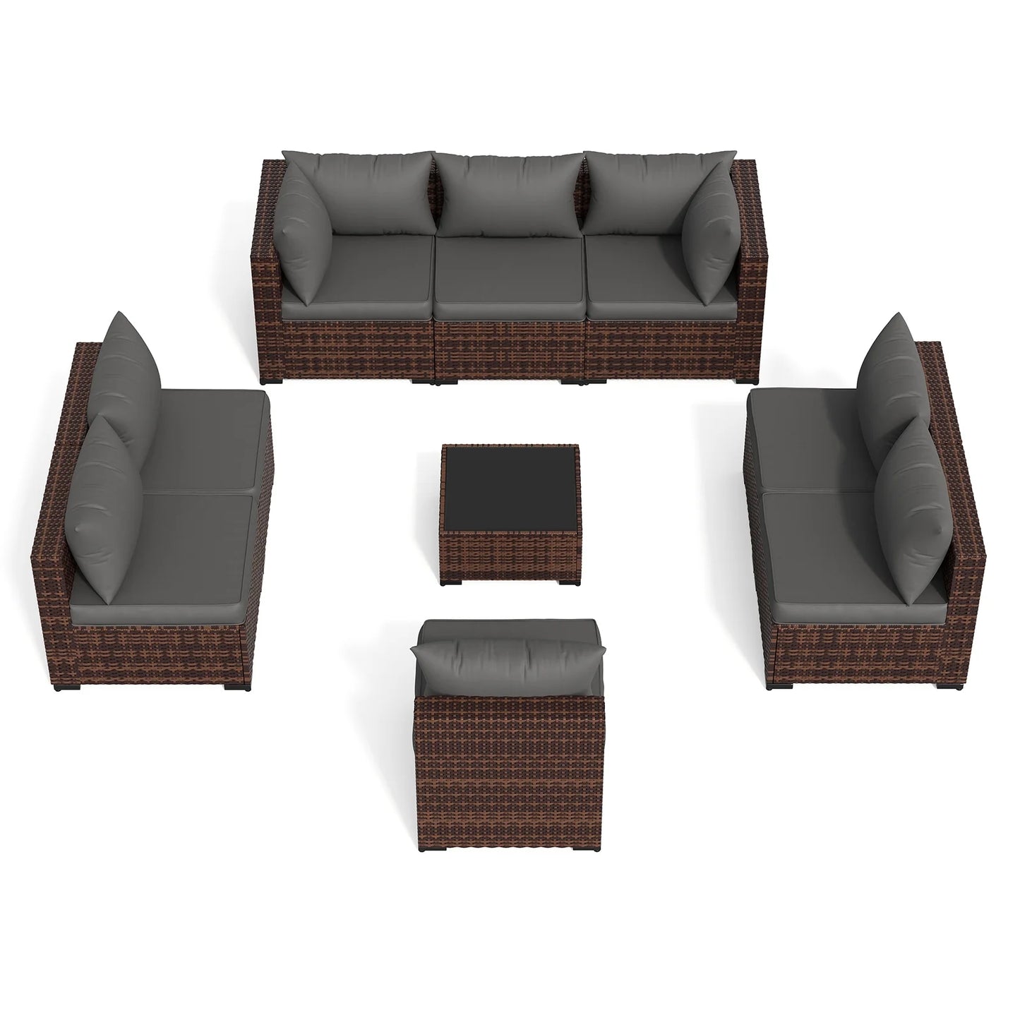 Patio Furniture Set, Outdoor Patio Furniture Wicker Furniture Couch Set, 9 Pieces Outdoor Sectional Sofa, Patio Furniture Set, Outdoor Patio Set for Porch Furniture (Grey)