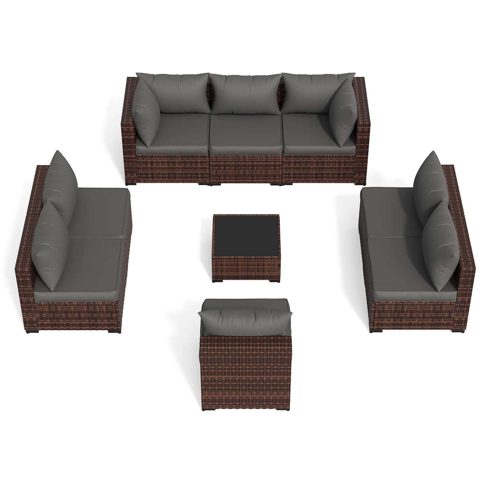 Patio Furniture Set, Outdoor Patio Furniture Wicker Furniture Couch Set, 9 Pieces Outdoor Sectional Sofa, Patio Furniture Set, Outdoor Patio Set for Porch Furniture (Grey)