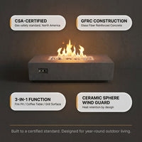 Rectangular Fire Pit Table Built for Multi-Purpose Use, Concrete Construction, Ceramic Wind Guard — Results & Stats