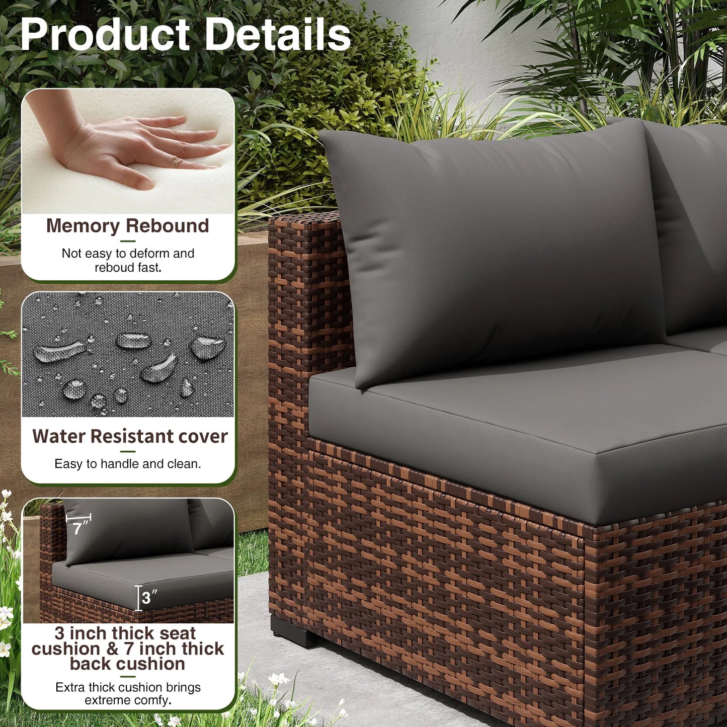 Patio Furniture Set, Outdoor Patio Furniture Wicker Furniture Couch Set, 9 Pieces Outdoor Sectional Sofa, Patio Furniture Set, Outdoor Patio Set for Porch Furniture (Grey)