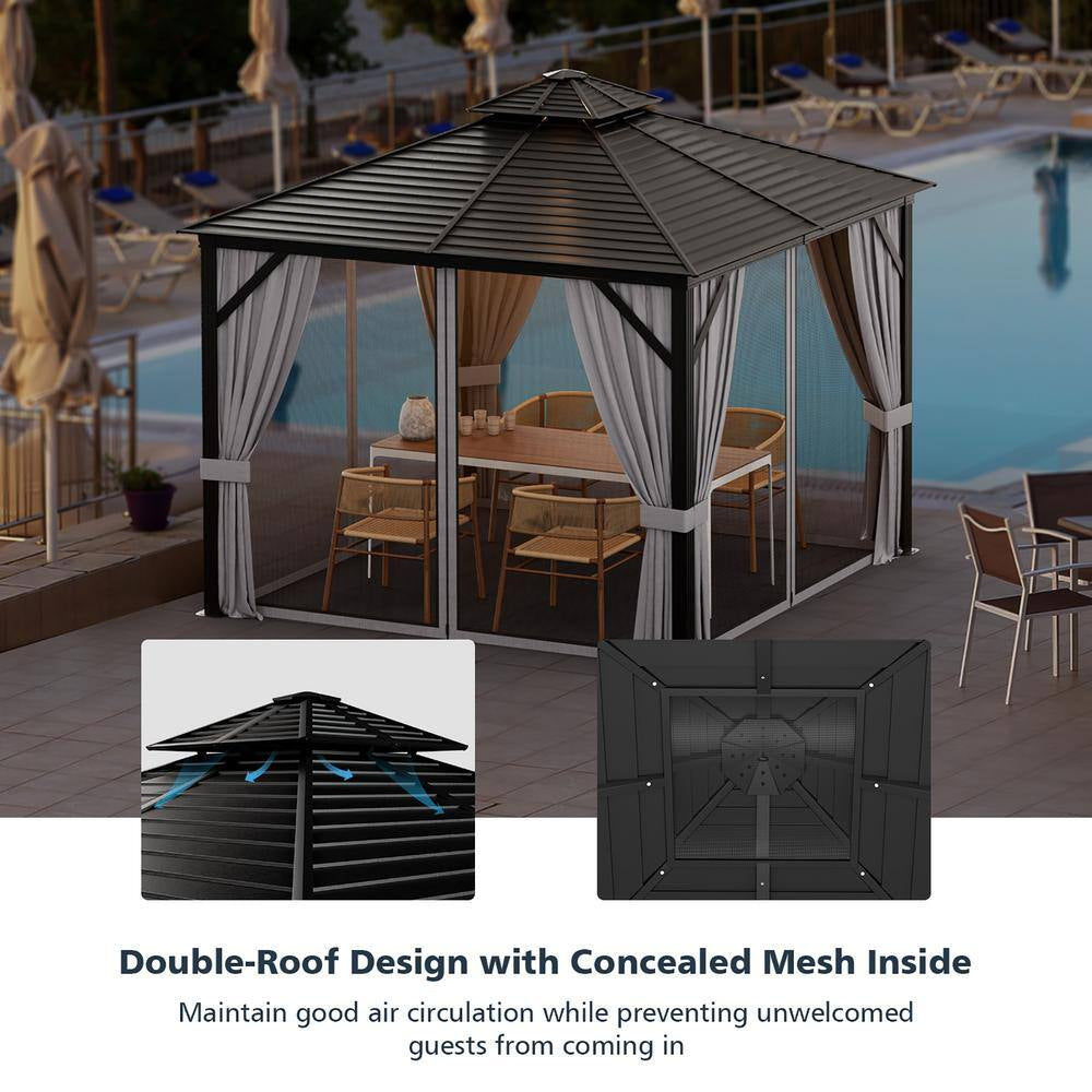 10 Ft. X 10 Ft. Patio Double-Top Hardtop Gazebo Galvanized Steel Roof Aluminum Frame