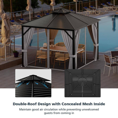 10 Ft. X 10 Ft. Patio Double-Top Hardtop Gazebo Galvanized Steel Roof Aluminum Frame