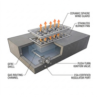 Rectangular Fire Pit Table Built for Multi-Purpose Use, Concrete Construction, Ceramic Wind Guard — How It Works