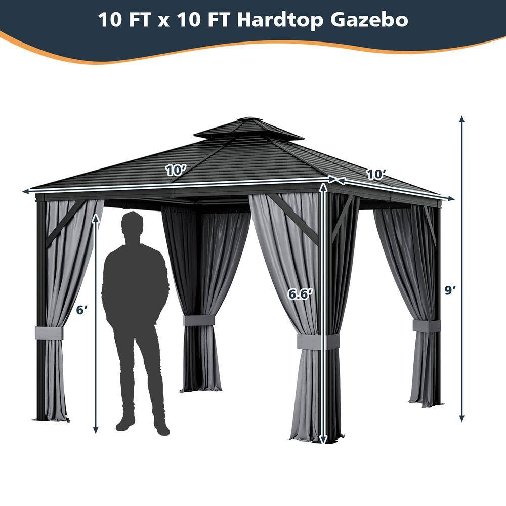 10 Ft. X 10 Ft. Patio Double-Top Hardtop Gazebo Galvanized Steel Roof Aluminum Frame