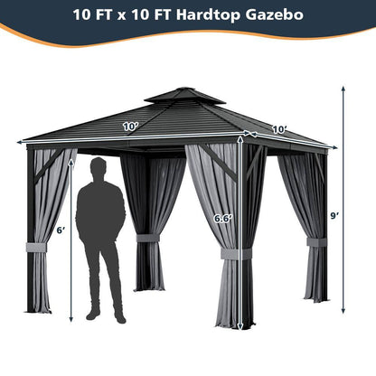 10 Ft. X 10 Ft. Patio Double-Top Hardtop Gazebo Galvanized Steel Roof Aluminum Frame