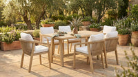 5-Piece Outdoor Dining Set, Solid Eucalyptus Wood Patio Furniture with Handwoven Rope Chairs, Weather-Resistant Cushions, Large Table for Backyard, Deck or Balcony, Natural Finish — Lifestyle