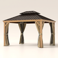 Patio Gazebo Built for Year-Round Use, 12x10 Hardtop Double Roof, Aluminum Frame, Netting and Curtains