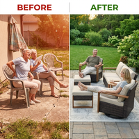 Luxury Outdoor Wicker Patio Furniture Set,5 Piece Deep Seating Outdoor Conversation Set with Patio Swivel Rocker Patio Chairs,Rattan Couch and Ottomans for Deck Porch Poolside — Before & After